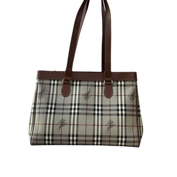 Burberry Haymarket Check Tote Gray Brown Bag Vintage Authentic Handbag - Picture 3 of 11